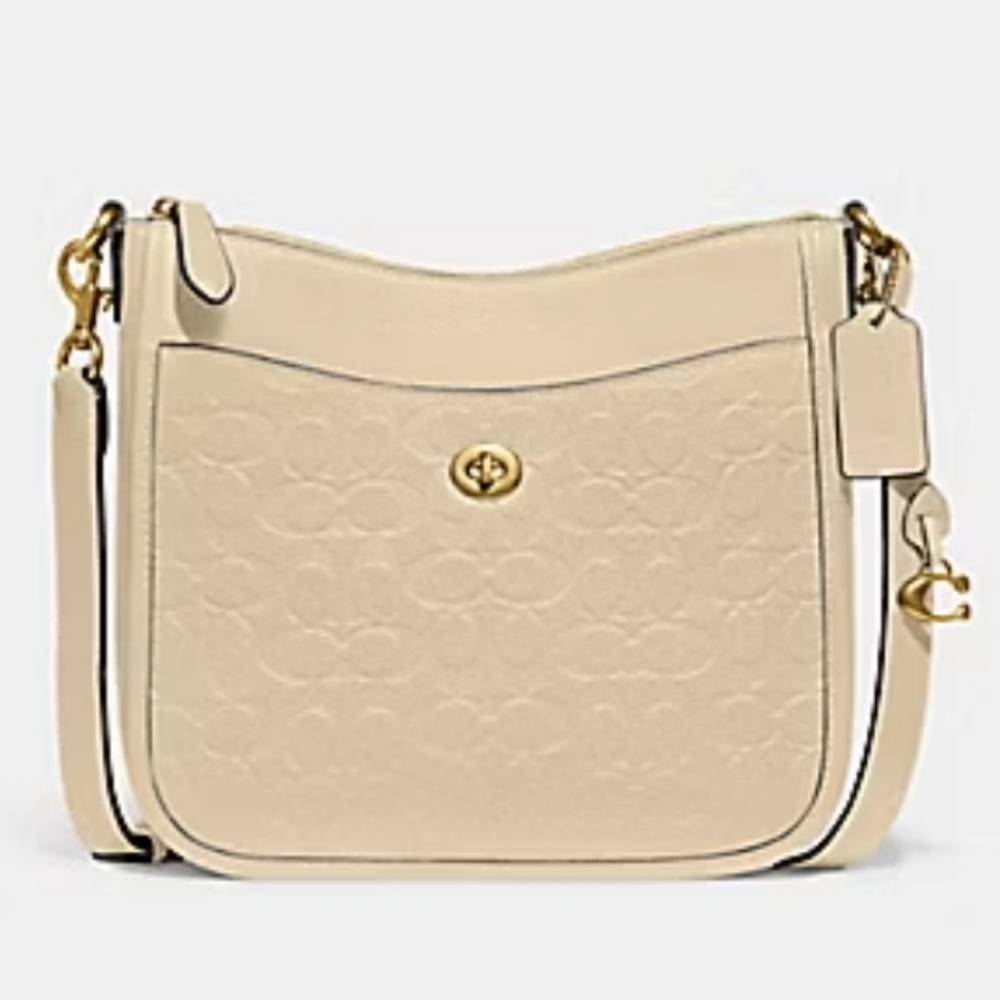 Coach Bolsa Chaise Crossbody Signature Embossed Off White New